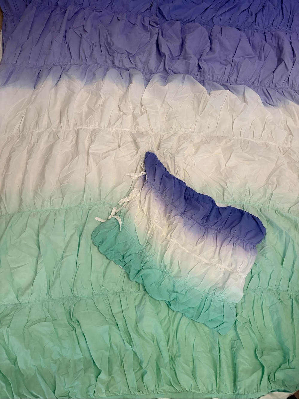 Pottery Barn Teen Ombre Ruffled Duvet Cover & Sham Purple White Mint dip dye